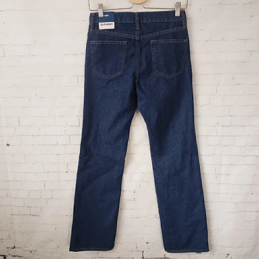 Old Navy Boys Straight Jeans Size 14 Built In Tough Adjustable Waist Dark Blue